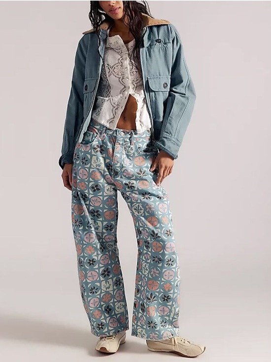 We The Free Pants - Free People We The Free Good Luck Printed Barrel Jeans Jade Combo 29 NWOT